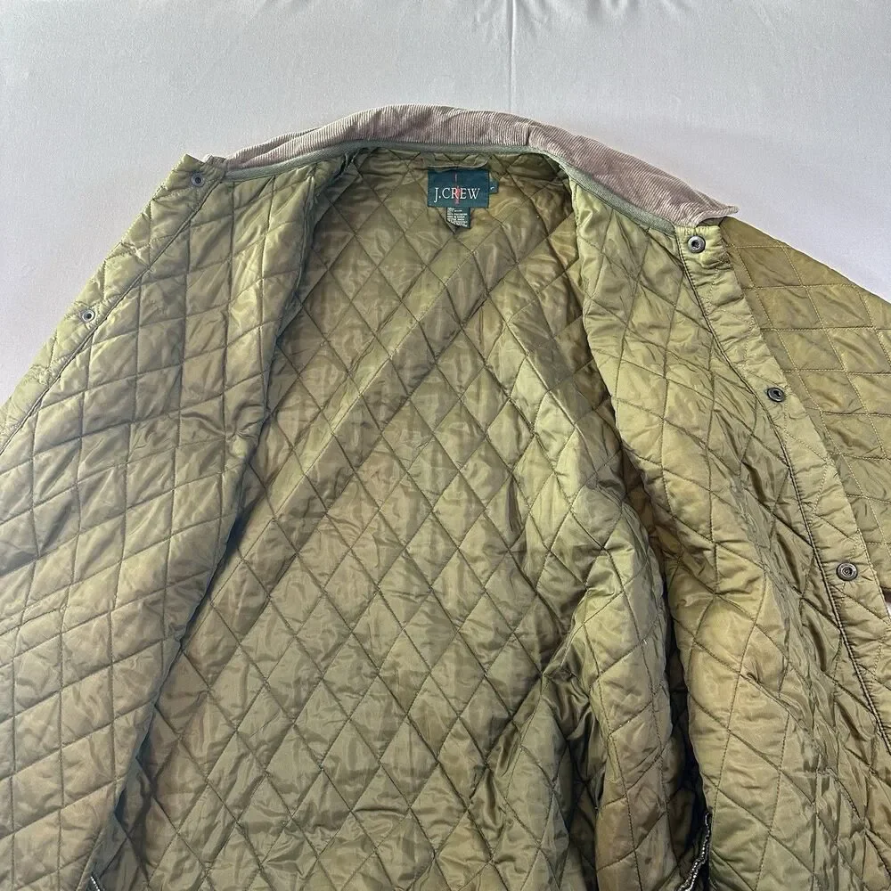 J.Crew Coat Mens Large Green Quilted Oarsman Vintage Corduroy Collar Chore Barn